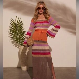 Vici Orange Pink Tie Front Maxi Dress